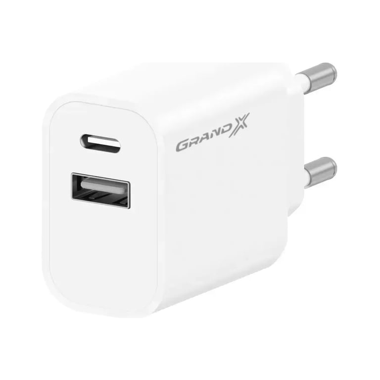 Зарядний пристрій Grand-X 1xUSB-C + 1xUSB 21W OCP white (CH-21W) - фото 1