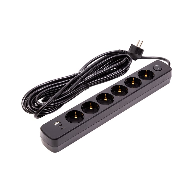 Мережевий фільтр живлення PowerPlant 7м, 6 розеток,USB, Type-C (YS-N6086/7c) (EX610686) - фото 1