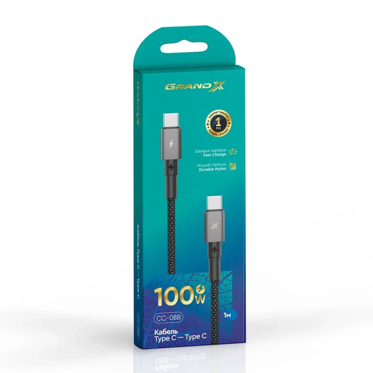 Дата кабель USB-C to USB-C 1.0m 100W black Grand-X (CC-08B) - фото 4