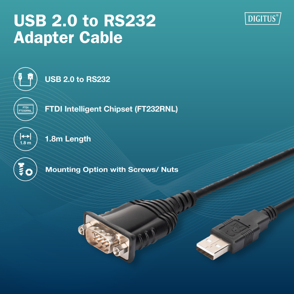 Кабель для передачі даних USB 2.0 AM to COM 1.8m DB9 RS232 FT232RNL black Digitus (DA-70172) - фото 4 Кабель для передачі даних USB 2.0 AM to COM 1.8m DB9 RS232 FT232RNL black Digitus (DA-70172) - фото 4