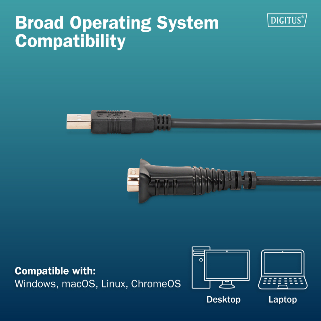 Кабель для передачі даних USB 2.0 AM to COM 1.8m DB9 RS232 FT232RNL black Digitus (DA-70172) - фото 6 Кабель для передачі даних USB 2.0 AM to COM 1.8m DB9 RS232 FT232RNL black Digitus (DA-70172) - фото 6