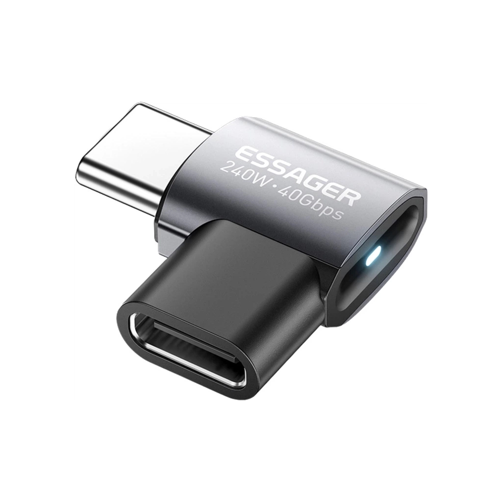 Перехідник USB-C F to USB-C M USB 4.0 40Gbps 240W 90° corner Essager (EOTG7-YH0G-P) - фото 1 Перехідник USB-C F to USB-C M USB 4.0 40Gbps 240W 90° corner Essager (EOTG7-YH0G-P) - фото 1