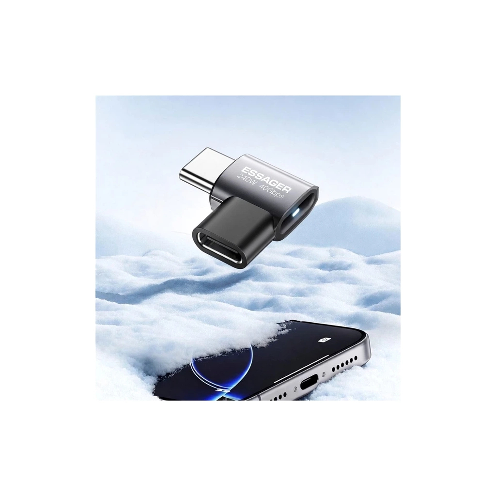 Перехідник USB-C F to USB-C M USB 4.0 40Gbps 240W 90° corner Essager (EOTG7-YH0G-P) - фото 2 Перехідник USB-C F to USB-C M USB 4.0 40Gbps 240W 90° corner Essager (EOTG7-YH0G-P) - фото 2