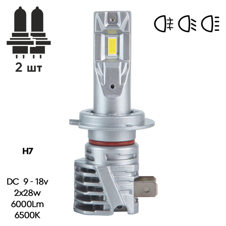 Автолампа PULSO LED-chips 7535/9-18v/2x28w/6000Lm/6500K (M6-H7) - фото 2