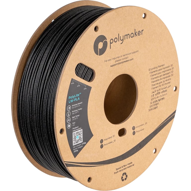 Пластик для 3D-принтера Polymaker PLA POLYLITE LW 1.75 mm 0,8kg BLACK (PA08001) - фото 1