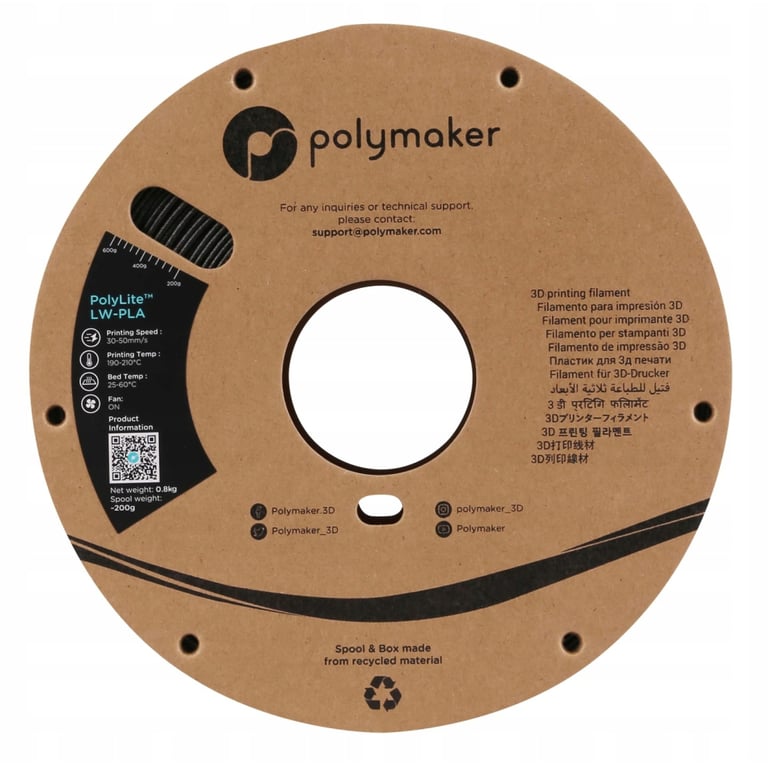 Пластик для 3D-принтера Polymaker PLA POLYLITE LW 1.75 mm 0,8kg BLACK (PA08001) - фото 2