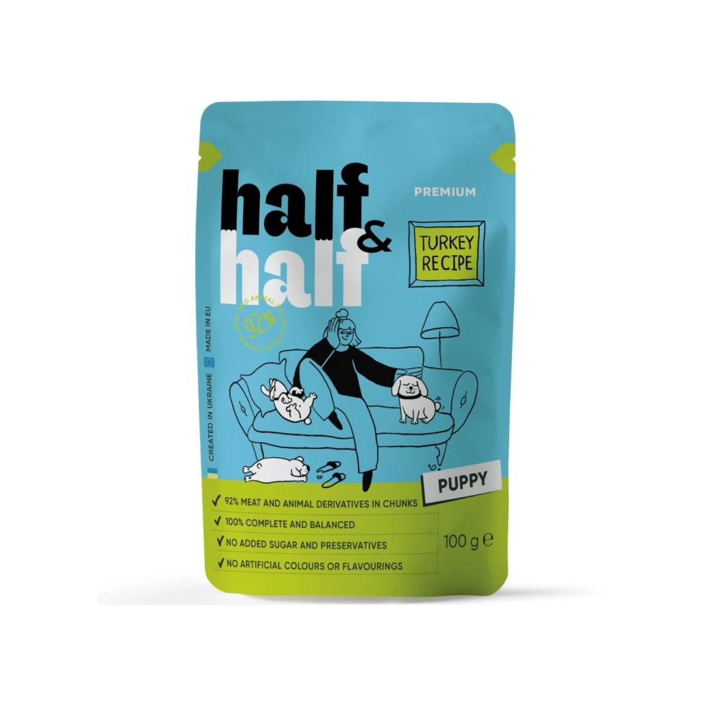 Вологий корм для собак Half&Half шматочки індички в соусі 100 г (4820261921212) - фото 1