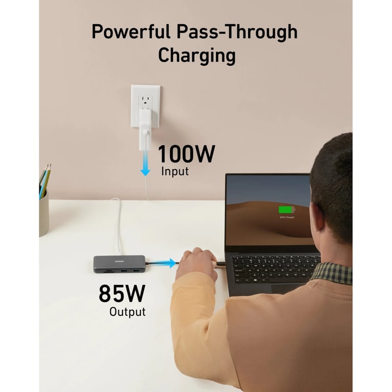Концентратор USB-C 8-in-1 1xUSB-C PD100W + 1xHDMI + 2xUSB-A + 1xUSB-C 10Gbps + 1xRJ45 + SD black Anker (A83830A2) - фото 5