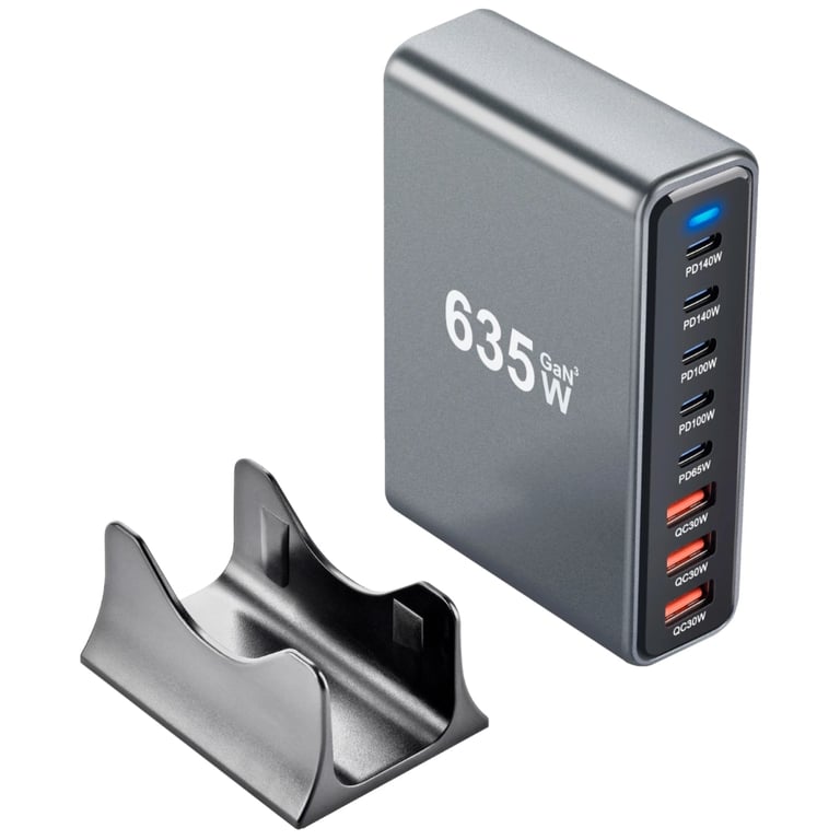 Зарядний пристрій XoKo 2xUSB-C PD3.1 140W + 2xUSB-C PD100W + 1xUSB-C PD65W + 3xUSB QC30W GaN (QC-600) - фото 2