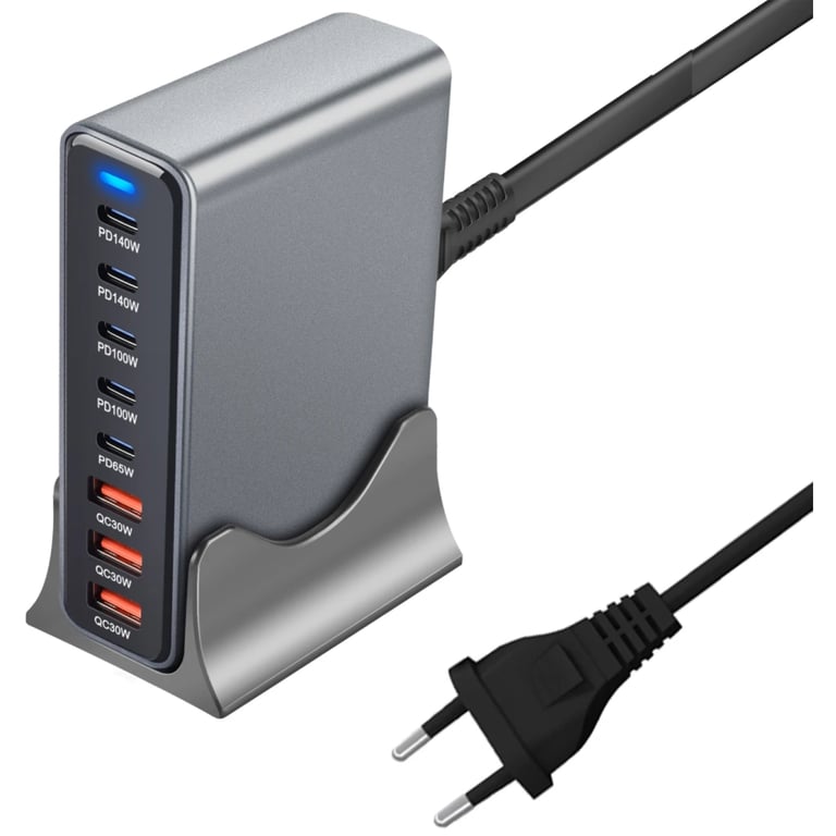Зарядний пристрій XoKo 2xUSB-C PD3.1 140W + 2xUSB-C PD100W + 1xUSB-C PD65W + 3xUSB QC30W GaN (QC-600) - фото 3