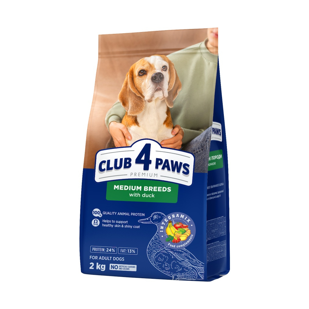 Сухий корм для собак Club 4 Paws Premium для середніх порід з качкою 2 кг (4820269144644) - фото 1 Сухий корм для собак Club 4 Paws Premium для середніх порід з качкою 2 кг (4820269144644) - фото 1