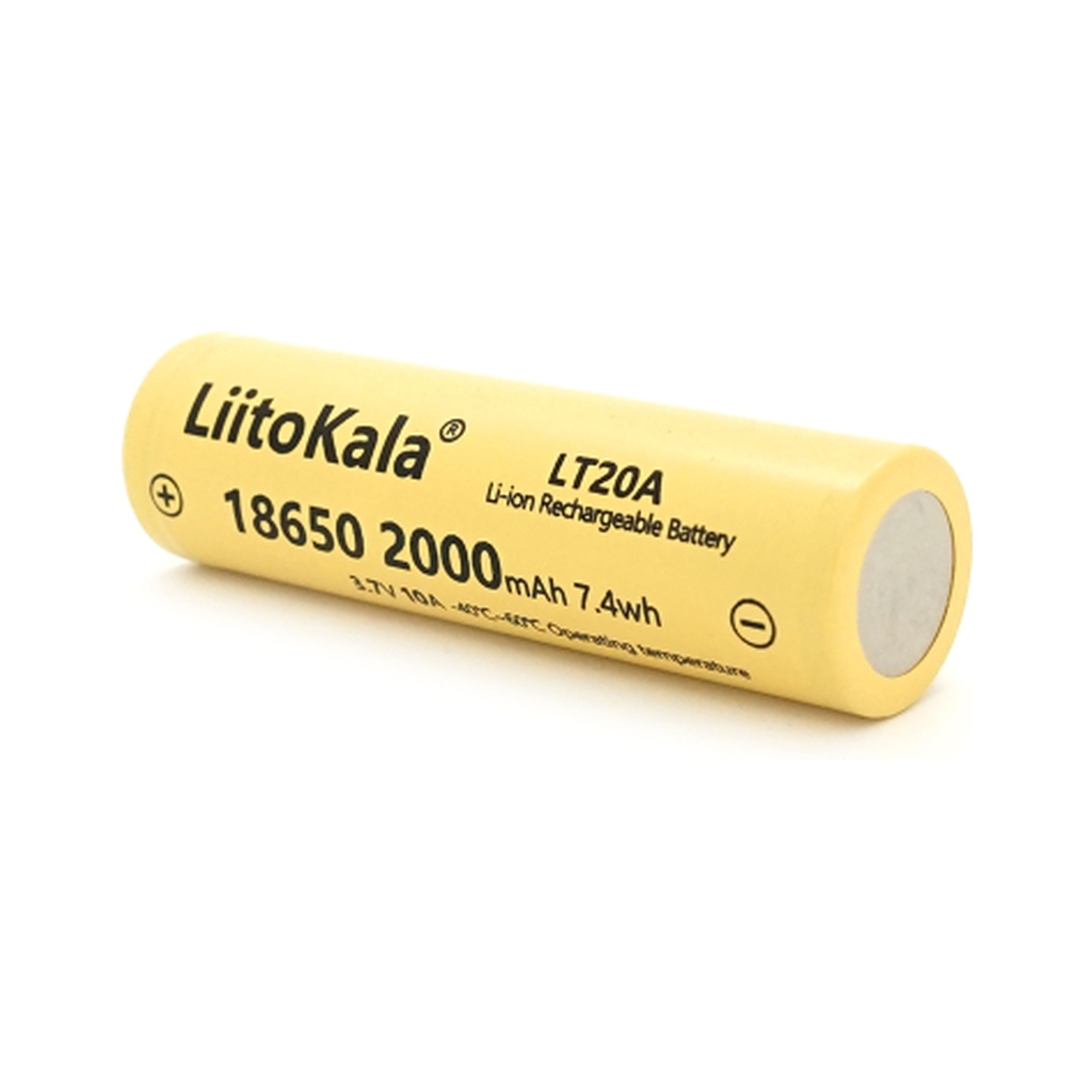 Акумулятор 18650 2000mah (1900-2000mah), 3.7V(2.75-4.2V), Yellow Liitokala (Lii-LT20A) - фото 2 Акумулятор 18650 2000mah (1900-2000mah), 3.7V(2.75-4.2V), Yellow Liitokala (Lii-LT20A) - фото 2