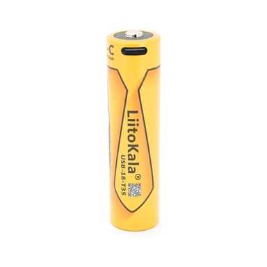 Акумулятор 18650 3500mah (3400-3500mah), 3.7V(2.7-4.2V), Type-C, 72*18.6mm, Yellow Liitokala (USB-18-T35) - фото 1