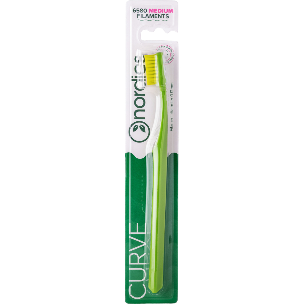 Зубна щітка Nordics 6580 Expert Curve Medium Зелена із жовтою щетиною (3800501908471) - фото 1