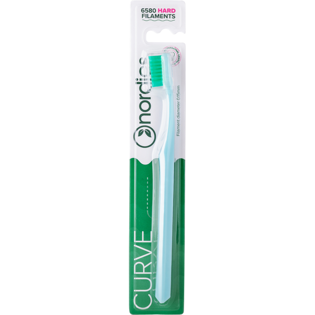 Зубна щітка Nordics 6580 Expert Curve Hard Блакитна із зеленою щетиною (3800501908709) - фото 1