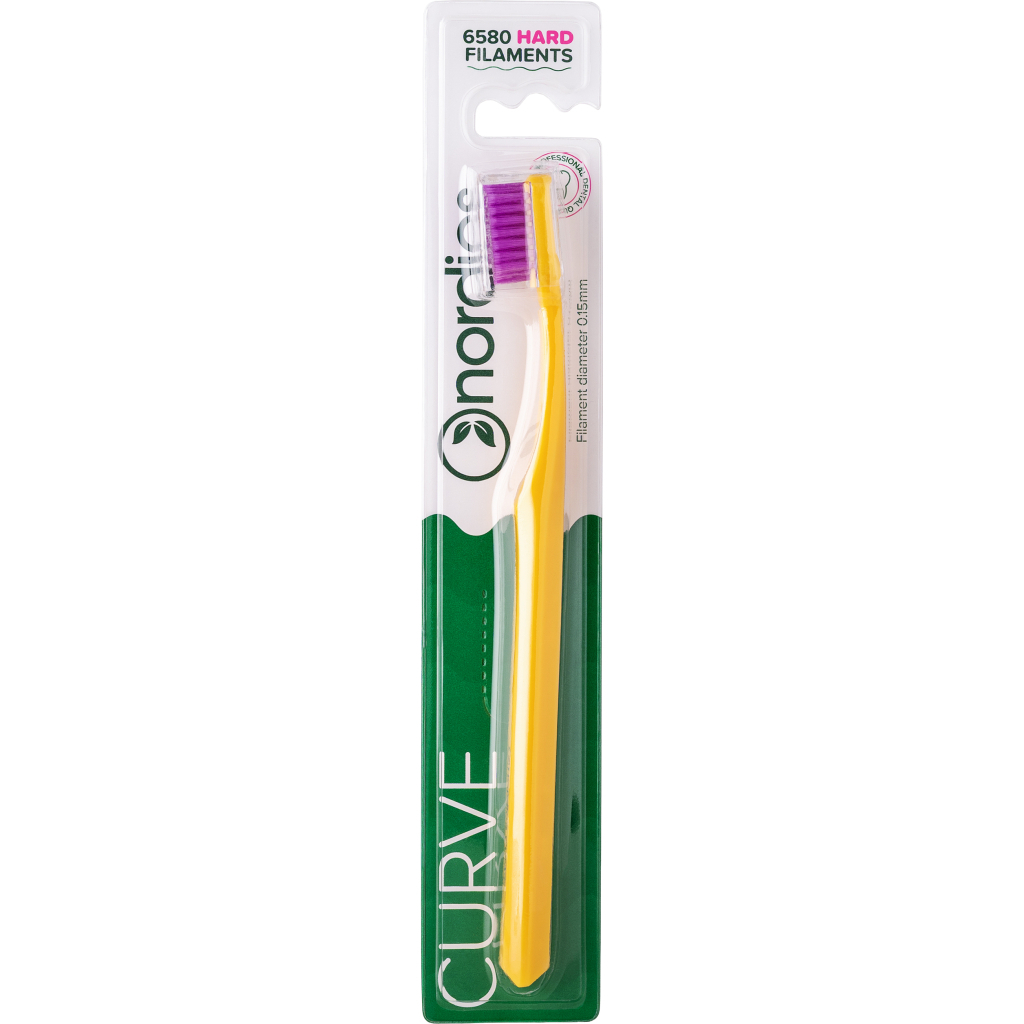 Зубна щітка Nordics 6580 Expert Curve Hard Жовта з фіолетовою щетиною (3800501908716) - фото 1