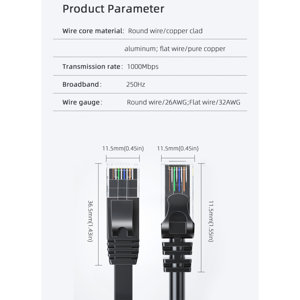 Патч-корд 10м UTP cat 6 RJ45 TopSpeed Ethernet Flat Cable Black Essager (EXCWXB-JSF01) - фото 10 Патч-корд 10м UTP cat 6 RJ45 TopSpeed Ethernet Flat Cable Black Essager (EXCWXB-JSF01) - фото 10