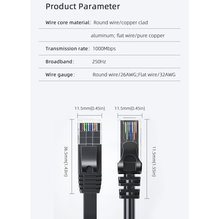 Патч-корд 10м UTP cat 6 RJ45 TopSpeed Ethernet Flat Cable Black Essager (EXCWXB-JSF01) - фото 10