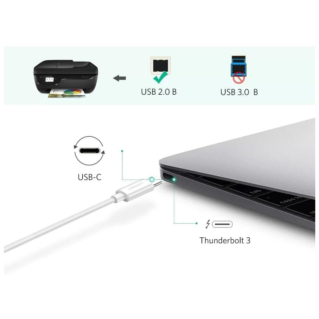 Кабель для принтера Ugreen USB-C 2.0 to BM 1.5m white (40417) - фото 3 Кабель для принтера Ugreen USB-C 2.0 to BM 1.5m white (40417) - фото 3