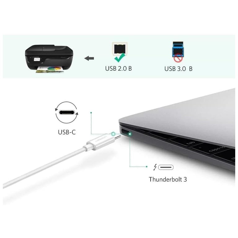 Кабель для принтера Ugreen USB-C 2.0 to BM 1.5m white (40417) - фото 3