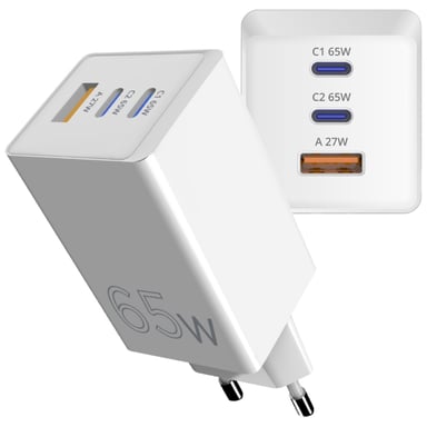 Зарядний пристрій Sigma 2xUSB-C PD65W + 1xUSB QC3.0 GaN X-power PS65-01 white (4827798637715) - фото 1