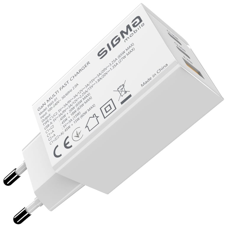 Зарядний пристрій Sigma 2xUSB-C PD65W + 1xUSB QC3.0 GaN X-power PS65-01 white (4827798637715) - фото 10