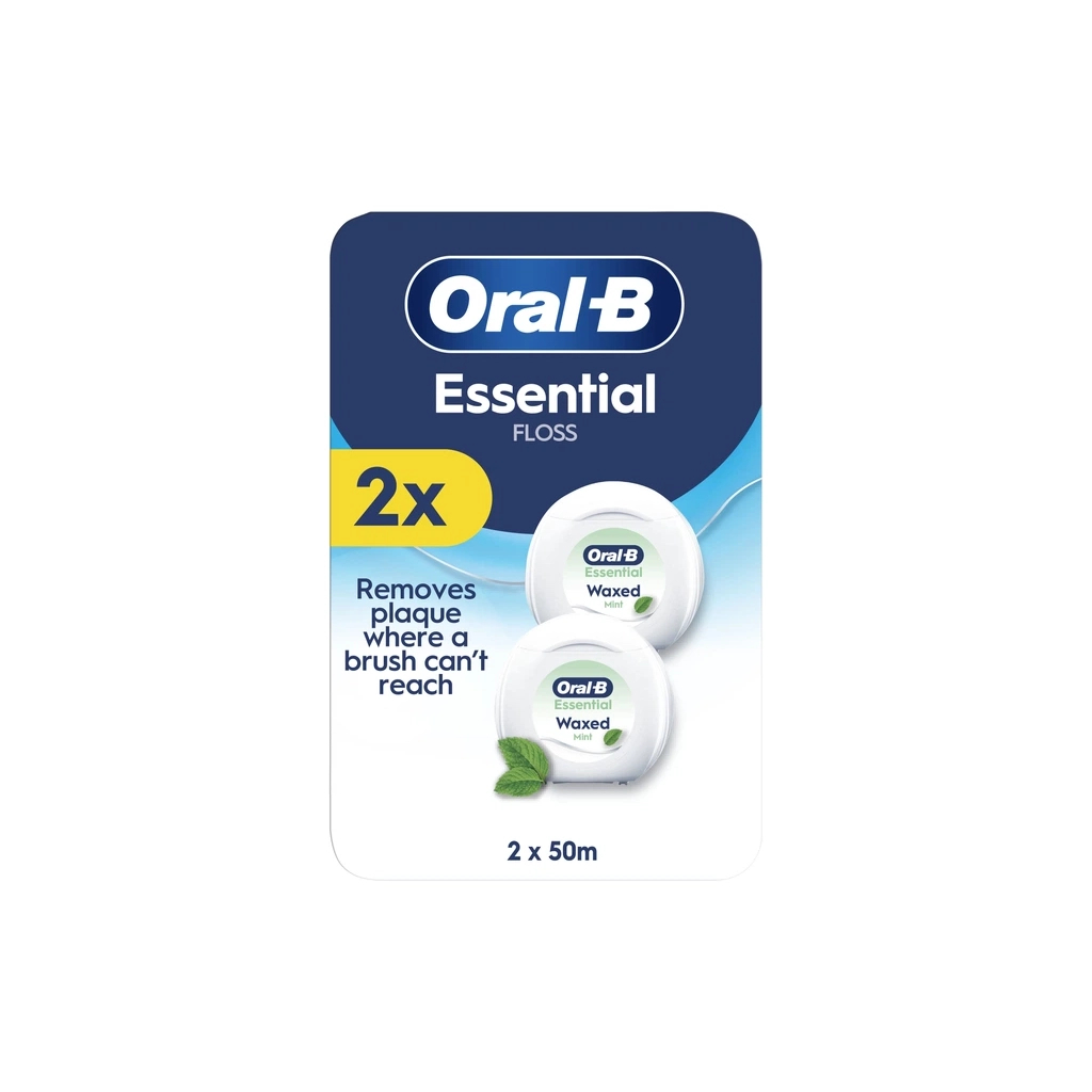 Зубна нитка Oral-B Essential Floss М'ятна Вощена 2 котушки по 50 м (8006530045995) - фото 1 Зубна нитка Oral-B Essential Floss М'ятна Вощена 2 котушки по 50 м (8006530045995) - фото 1