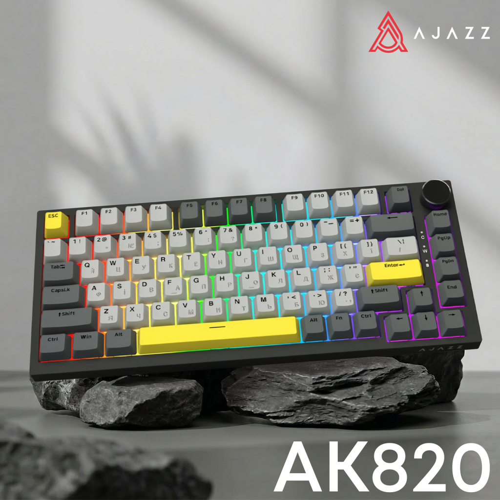 Клавіатура Ajazz AK820 Sea Salt Switch RGB USB-C UA Black (AK820-SS-BGY) - фото 6 Клавіатура Ajazz AK820 Sea Salt Switch RGB USB-C UA Black (AK820-SS-BGY) - фото 6