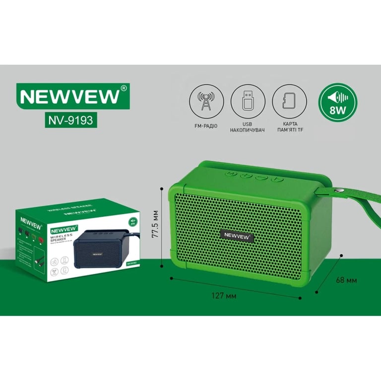 Акустична система NEWVEW NV-9193 BT/USB/TF/FM Green (NWVW-NV-9193-GN) - фото 2