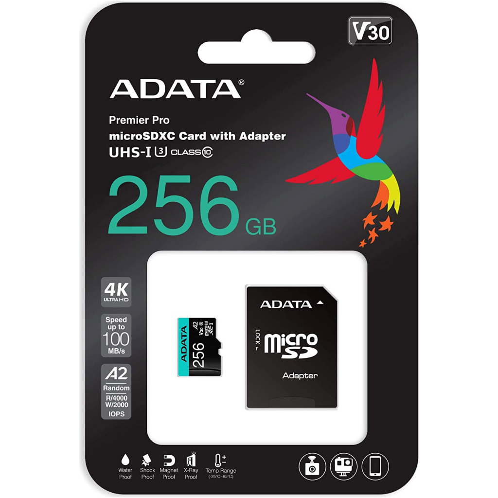 Карта пам'яті ADATA 256GB microSD class 10 UHS-I U3 V30 A2 Premier Pro SD 6.0 (AUSDX256GUI3V30SA2-RA1) - фото 4 Карта пам'яті ADATA 256GB microSD class 10 UHS-I U3 V30 A2 Premier Pro SD 6.0 (AUSDX256GUI3V30SA2-RA1) - фото 4