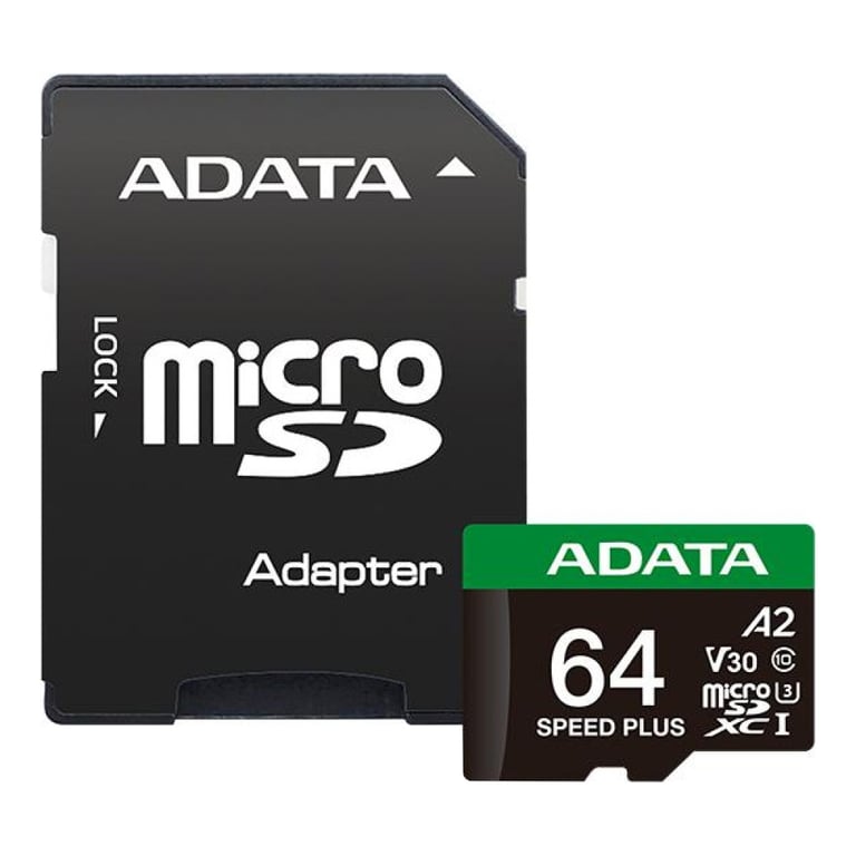 Карта пам'яті ADATA 64GB microSD class 10 UHS-I U3 V30 A2 Speed Plus (UD64GUI3V30A2SP-RA1) - фото 1