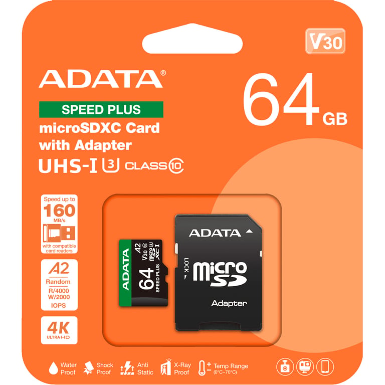 Карта пам'яті ADATA 64GB microSD class 10 UHS-I U3 V30 A2 Speed Plus (UD64GUI3V30A2SP-RA1) - фото 3