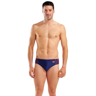 Плавки Arena Double Graphic Swim Briefs 010951-705 темно-синій, помаранчевий 110 (3468337766285) - фото 1
