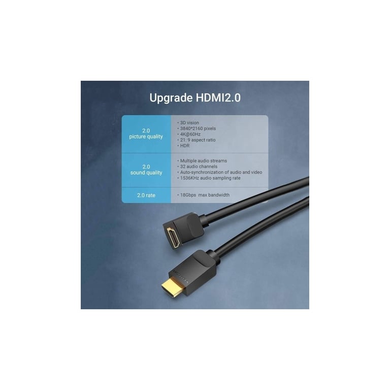 Кабель мультимедійний HDMI M to HDMI M 1.0m V2.0 4K60Hz 90° corner PVC black Vention (AARBF) - фото 5