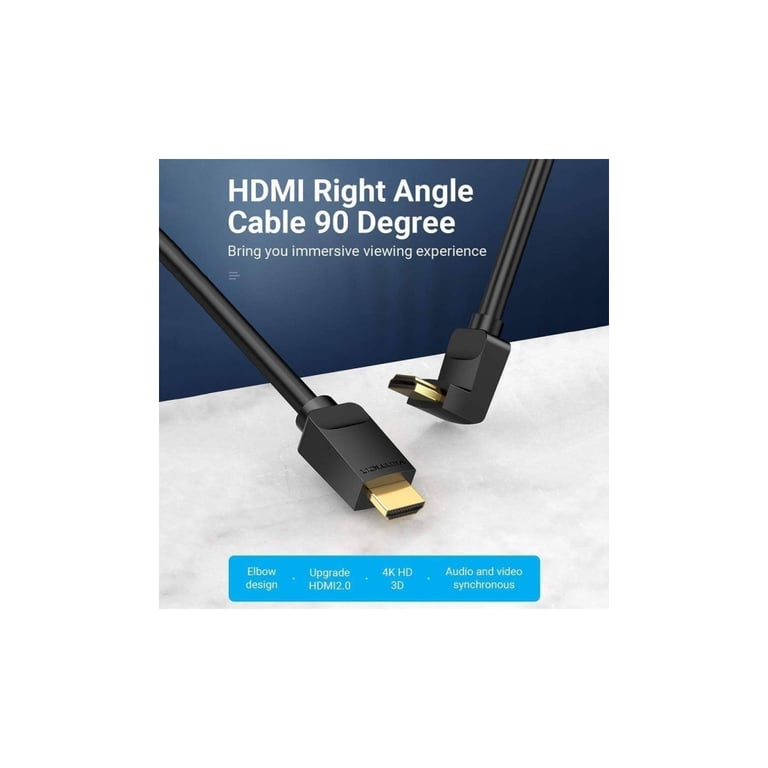 Кабель мультимедійний HDMI M to HDMI M 1.5m V2.0 4K60Hz 90° corner PVC black Vention (AARBG) - фото 4