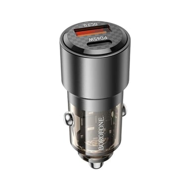 Зарядний пристрій BOROFONE 1xUSB-C PD65W + 1xUSB QC3.0 83W car adapter transparent black (6941991101625) - фото 1