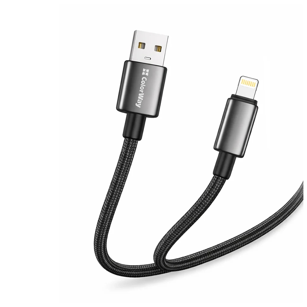 Дата кабель USB 2.0 AM to Lightning 1.0m 3A zinc alloy braided black ColorWay (CW-CBUL098-BK) - фото 2 Дата кабель USB 2.0 AM to Lightning 1.0m 3A zinc alloy braided black ColorWay (CW-CBUL098-BK) - фото 2