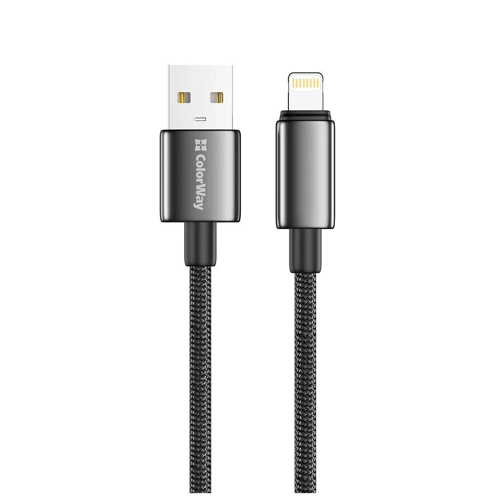 Дата кабель USB 2.0 AM to Lightning 1.0m 3A zinc alloy braided black ColorWay (CW-CBUL098-BK) - фото 3 Дата кабель USB 2.0 AM to Lightning 1.0m 3A zinc alloy braided black ColorWay (CW-CBUL098-BK) - фото 3
