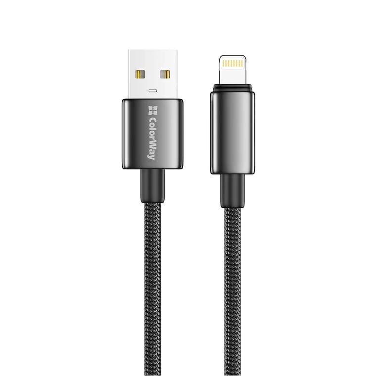 Дата кабель USB 2.0 AM to Lightning 1.0m 3A zinc alloy braided black ColorWay (CW-CBUL098-BK) - фото 3