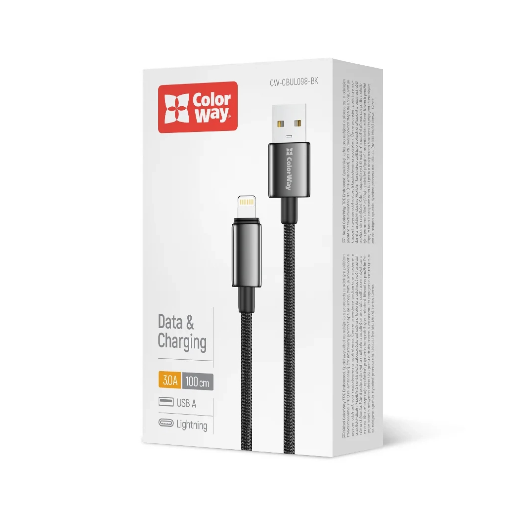Дата кабель USB 2.0 AM to Lightning 1.0m 3A zinc alloy braided black ColorWay (CW-CBUL098-BK) - фото 5 Дата кабель USB 2.0 AM to Lightning 1.0m 3A zinc alloy braided black ColorWay (CW-CBUL098-BK) - фото 5