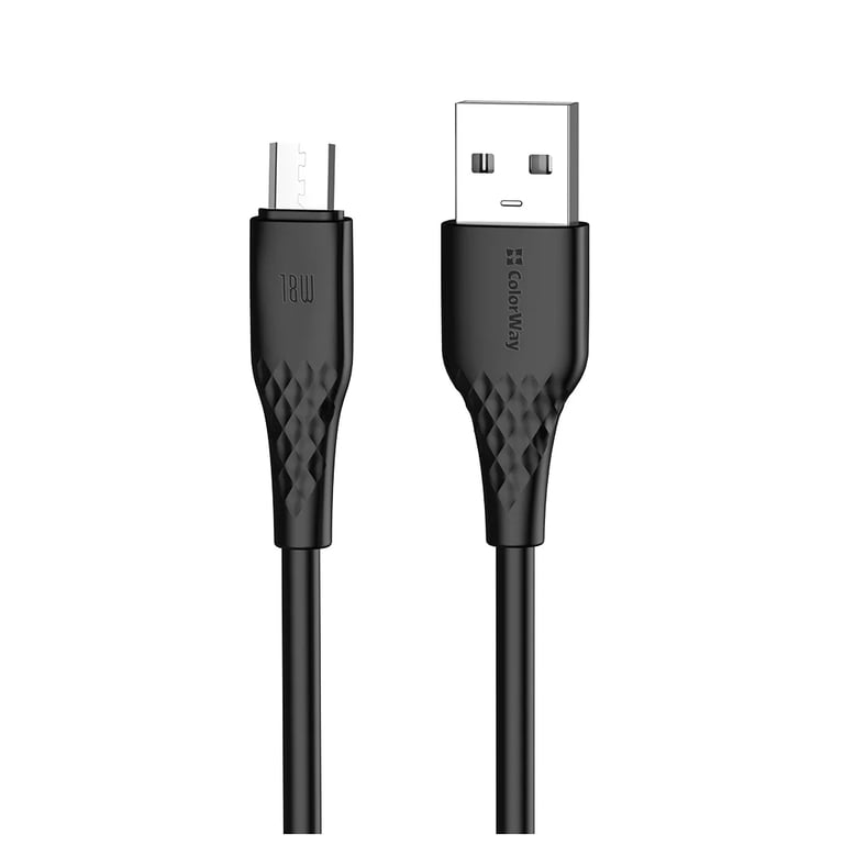 Дата кабель USB 2.0 AM to Micro 5P 1.0m 3A textured PVC black ColorWay (CW-CBUM094-BK) - фото 1