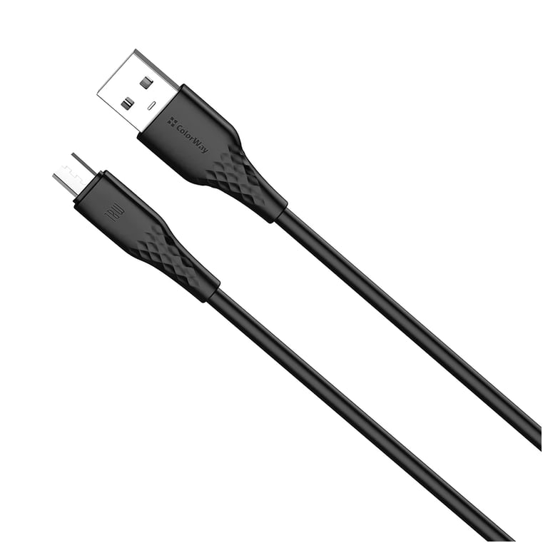 Дата кабель USB 2.0 AM to Micro 5P 1.0m 3A textured PVC black ColorWay (CW-CBUM094-BK) - фото 3