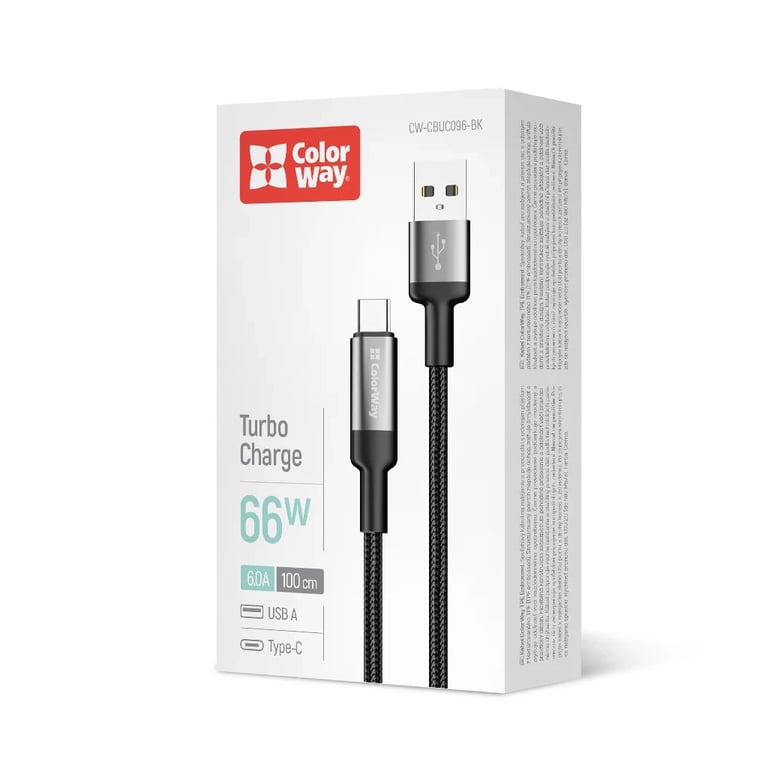 Дата кабель USB 2.0 AM to USB-C 1.0m 6A braided wire black ColorWay (CW-CBUC096-BK) - фото 5
