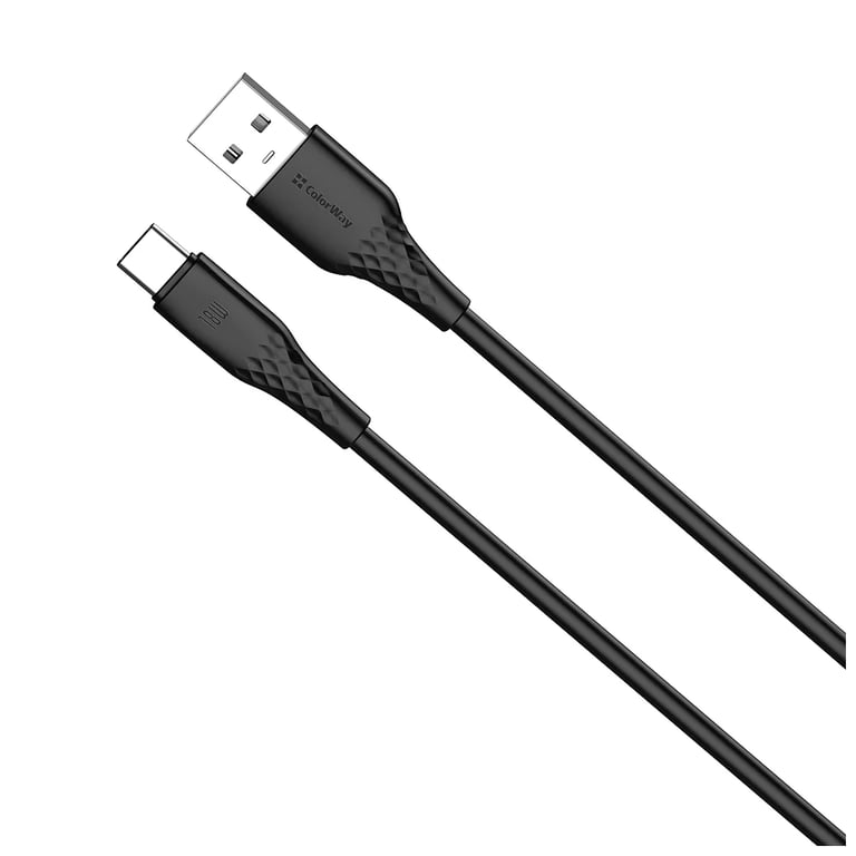 Дата кабель USB 2.0 AM to USB-C 1.0m 3A textured PVC black ColorWay (CW-CBUC094-BK) - фото 2
