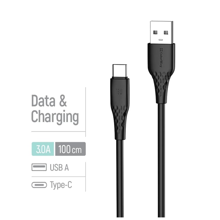 Дата кабель USB 2.0 AM to USB-C 1.0m 3A textured PVC black ColorWay (CW-CBUC094-BK) - фото 4