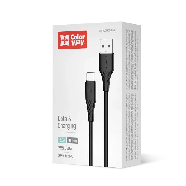 Дата кабель USB 2.0 AM to USB-C 1.0m 3A textured PVC black ColorWay (CW-CBUC094-BK) - фото 5