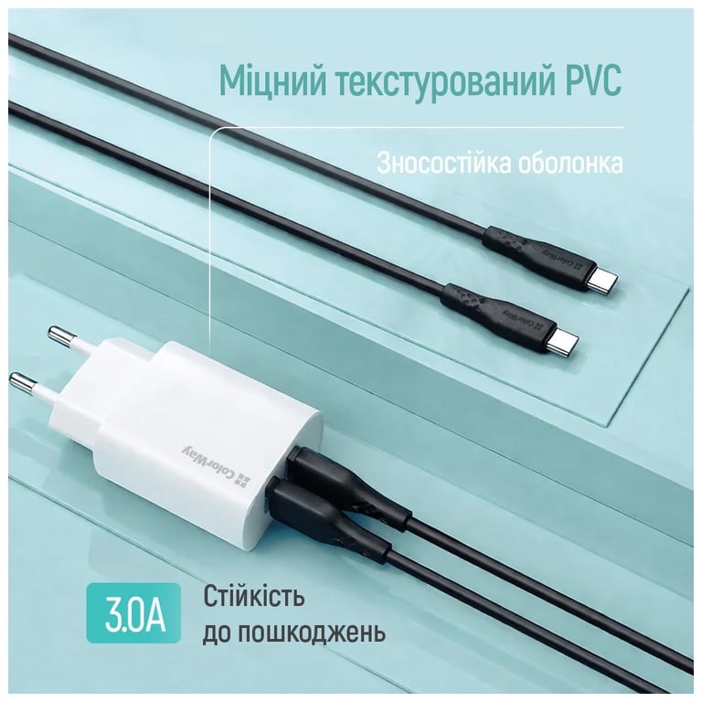 Дата кабель USB 2.0 AM to USB-C 1.0m 3A textured PVC black ColorWay (CW-CBUC094-BK) - фото 8