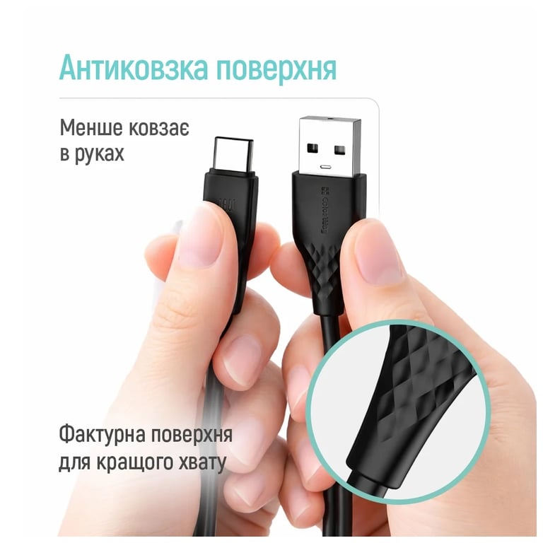 Дата кабель USB 2.0 AM to USB-C 1.0m 3A textured PVC black ColorWay (CW-CBUC094-BK) - фото 9