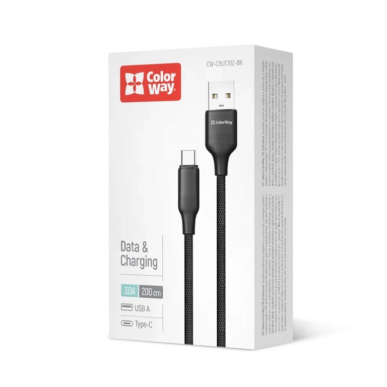 Дата кабель USB 2.0 AM to USB-C 2.0m 3A TPE embossed black ColorWay (CW-CBUC102-BK) - фото 5