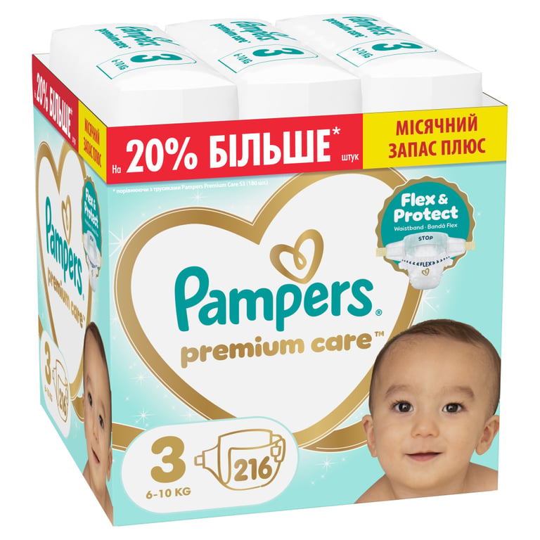 Підгузки Pampers Premium Care Розмір 3 (6-10 кг) 216 шт (8006530223539) - фото 1